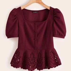 Burgundy Peplum with Cut-Out Hem